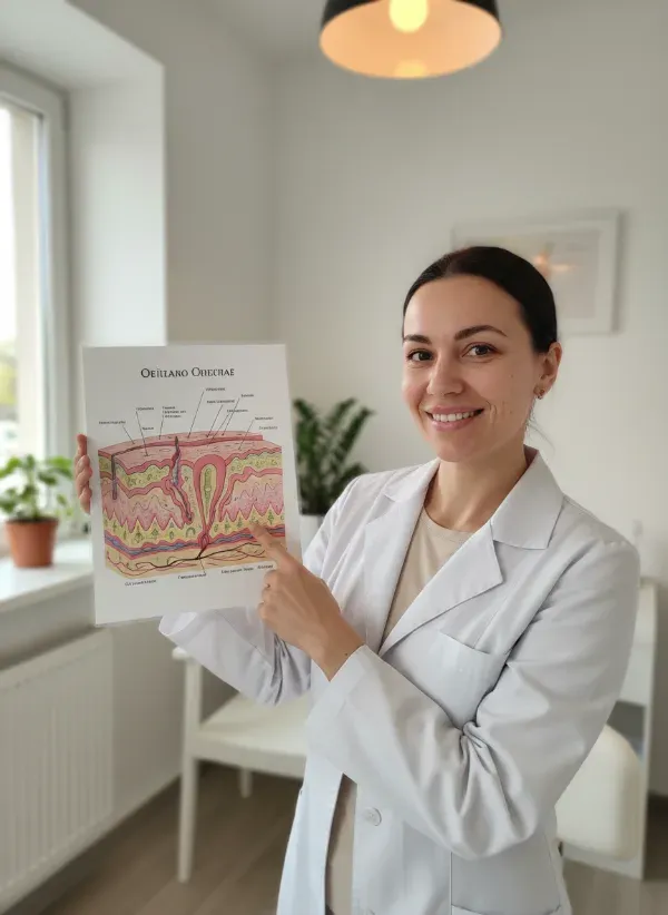 Professionista del settore estetico con materiale didattico