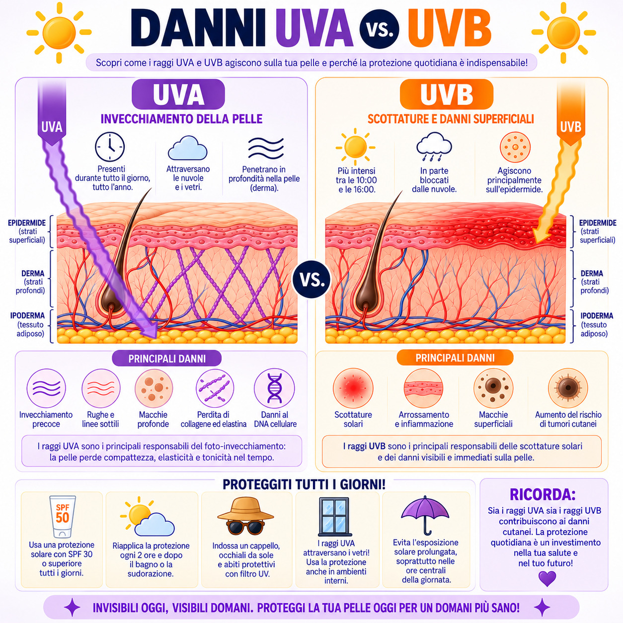 EFFETTI DEI RAGGI UVA E UVB SULLA PELLE